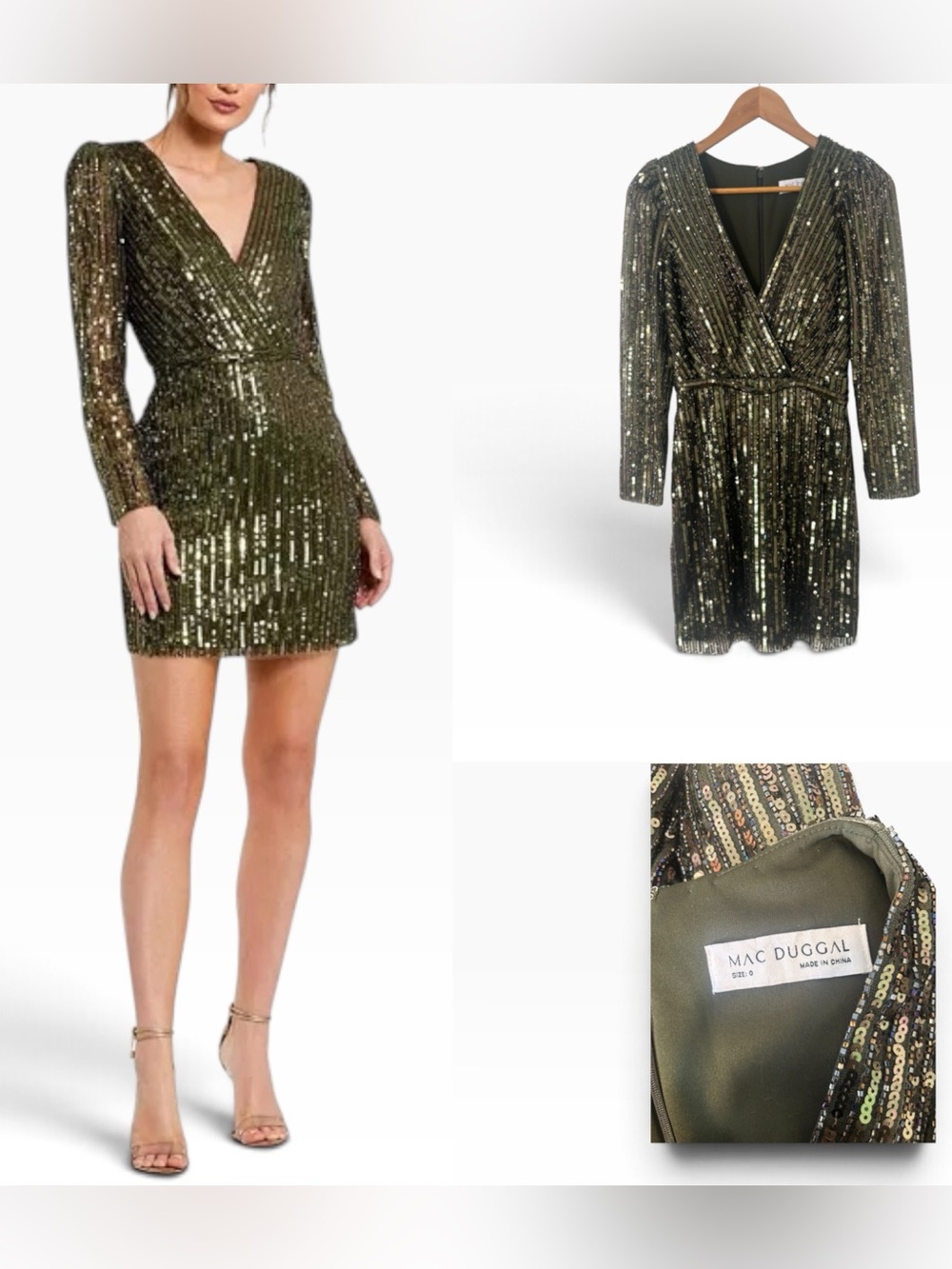 Mac Duggal Long Sleeve Sequined Mini Dress - Size 0